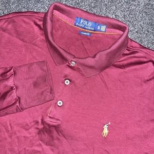 Polo by Ralph Lauren Polo Long Sleeve Polo Shirt Maroon‎ Mens XXL Flesh Pony